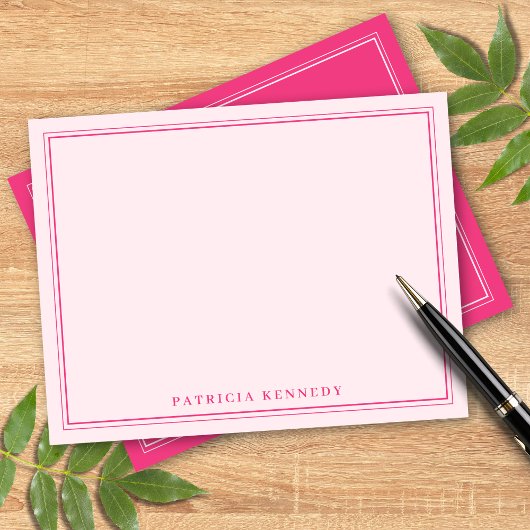 Pink Custom Name Two Border Design Personalized Mitteilungskarte