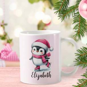 Pink Custom Niedlich Ice Skaten Pinguin Weihnachte Kaffeetasse