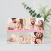 Pink Custom Photo Collage Baby Shower Dankeskarte (Stehend Vorderseite)