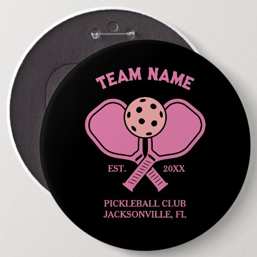 Pink Custom Pickleball Club Team & Player Button (Vorne & Hinten)