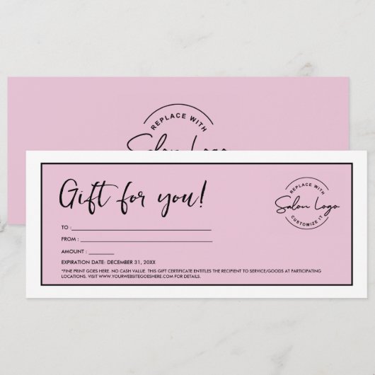 Pink Custom Salon Logo Minimalist Gutschein Einladung (Vorne/Hinten)