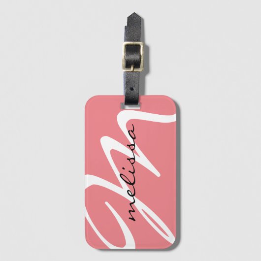 Pink Custom Script Initialbuchstabe M Gepäckanhänger (Vorderseite Vertikal)