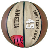 Pink Custom Team Name Number Wood Floor Basketball (Vertikal)