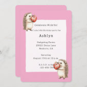 Pink Cute Adorable Hedgehogs Hearts Birthday Einladung (Vorne/Hinten)