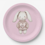Pink Cute Bunny Pink Sweater Heart Baby Shower Pappteller (Vorderseite)