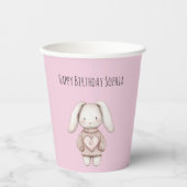 Pink Cute Bunny Pink Sweater Heart Birthday Pappbecher (Vorderseite)