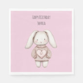 Pink Cute Bunny Pink Sweater Heart Birthday Serviette (Vorderseite)