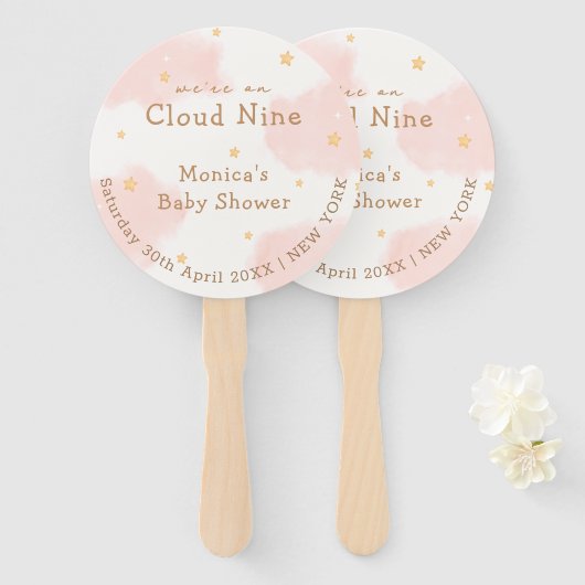 Pink Cute Cloud Nine Girl Baby Dusche Fächer (Vorne und Hinten)
