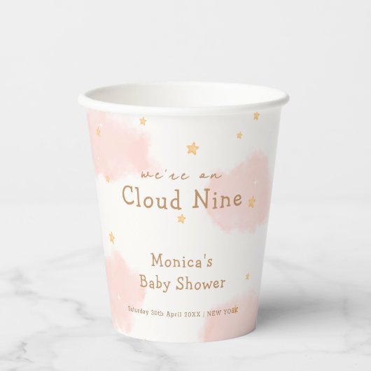Pink Cute Cloud Nine Girl Baby Dusche Pappbecher (Vorderseite)