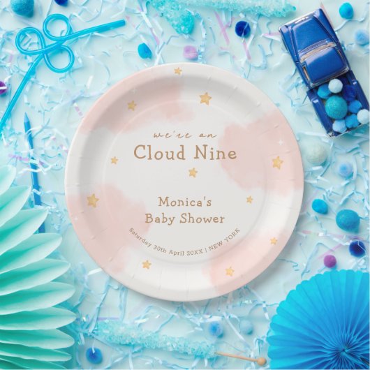 Pink Cute Cloud Nine Girl Baby Dusche Pappteller (Party)