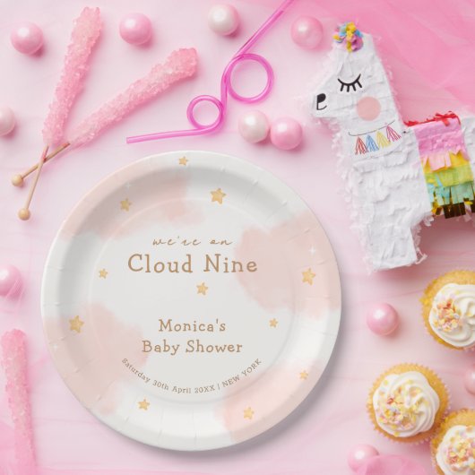 Pink Cute Cloud Nine Girl Baby Dusche Pappteller (Party)