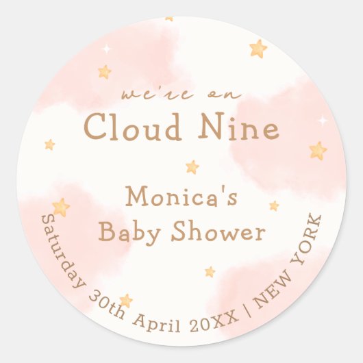 Pink Cute Cloud Nine Girl Baby Dusche Runder Aufkleber (Vorderseite)