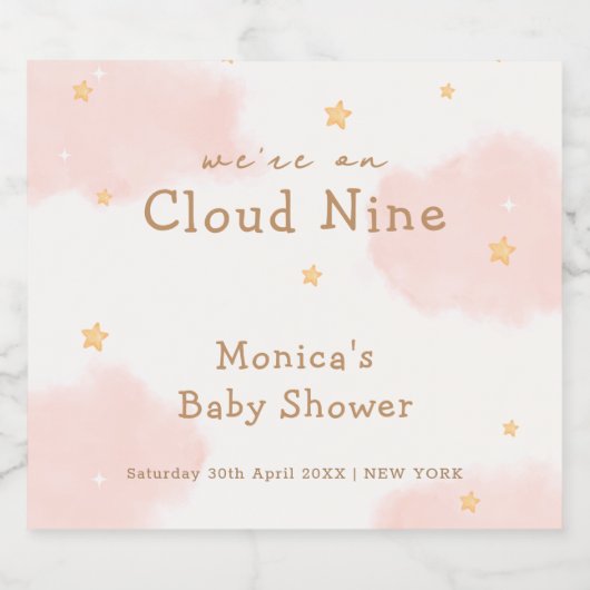 Pink Cute Cloud Nine Girl Baby Dusche Schaumweinetikett (Einzelnes Label)