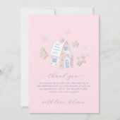 Pink Cute Girl Gingerbread Village Baby Shower  Dankeskarte (Vorderseite)