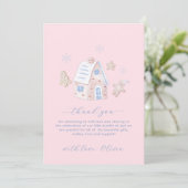 Pink Cute Girl Gingerbread Village Baby Shower  Dankeskarte (Stehend Vorderseite)