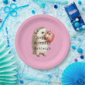Pink Cute Hedgehog Heart Animal Birthday Pappteller (Party)
