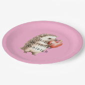 Pink Cute Hedgehog Heart Animal Birthday Pappteller (Schrägansicht)