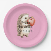 Pink Cute Hedgehog Heart Animal Birthday Pappteller (Vorderseite)