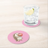 Pink Cute Hedgehog Heart Animal Birthday Runder Pappuntersetzer (Vor Ort)