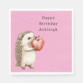 Pink Cute Hedgehog Heart Animal Birthday Serviette (Vorderseite)