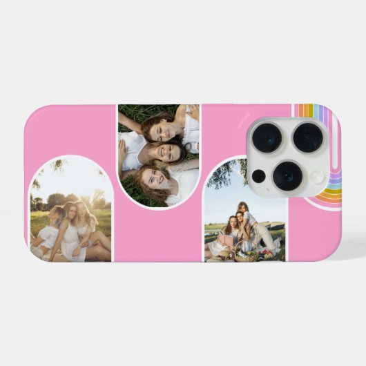 Pink Cute Modern 3 Photo Layout Custom iPhone Hülle (Rückseite (Horizontal))