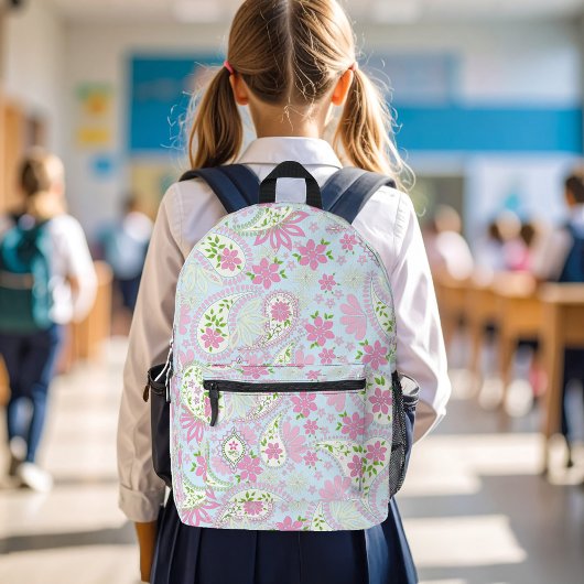 Pink Cute Paisley Blue Pattern Chic Bedruckter Rucksack