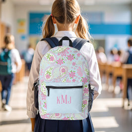 Pink Cute Paisley Monogram Blue Personalized Bedruckter Rucksack