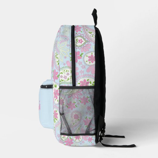 Pink Cute Paisley Pattern Blue Personalized Bedruckter Rucksack (Rechts)