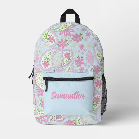 Pink Cute Paisley Pattern Blue Personalized Bedruckter Rucksack (Vorderseite)