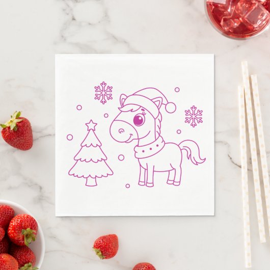 Pink Cute Pony Christmas Winter Design Serviette (Beispiel)