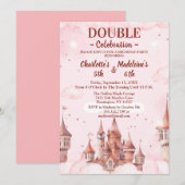  Pink Cute Princess Castle Joint Birthday Einladung (Vorne/Hinten)