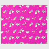 Pink Cute Rainbow Unicorn Star Magical Geschenkpapier (Flach)