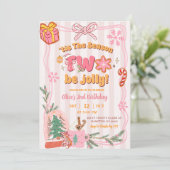Pink Cute Retro Christmas Winter 2nd Birthday Einladung (Stehend Vorderseite)