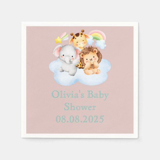 Pink cute safari animals serviette (Vorderseite)