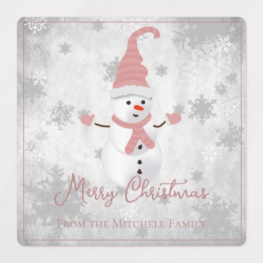 Pink Cute Snowman Holiday Baking Labels Etiketten (Design 1)