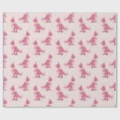 Pink cute t-rex dinasour with boa and party hat geschenkpapier (Flach)