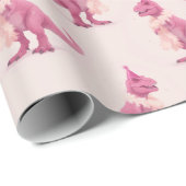 Pink cute t-rex dinasour with boa and party hat geschenkpapier (Rolleneckpunkt)