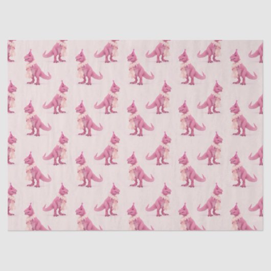 Pink cute t-rex dinasour with boa and party hat seidenpapier (Vorderseite)