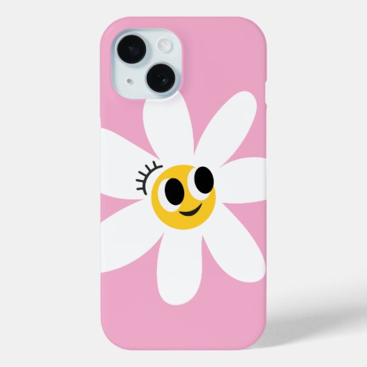 Pink Cute White Daisy IPhone 15 Case (Rückseite)