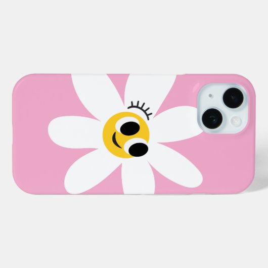 Pink Cute White Daisy IPhone 15 Case (Rückseite (Horizontal))