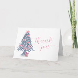 Pink Cute Winter Bow Christmas Tree Baby Shower Dankeskarte