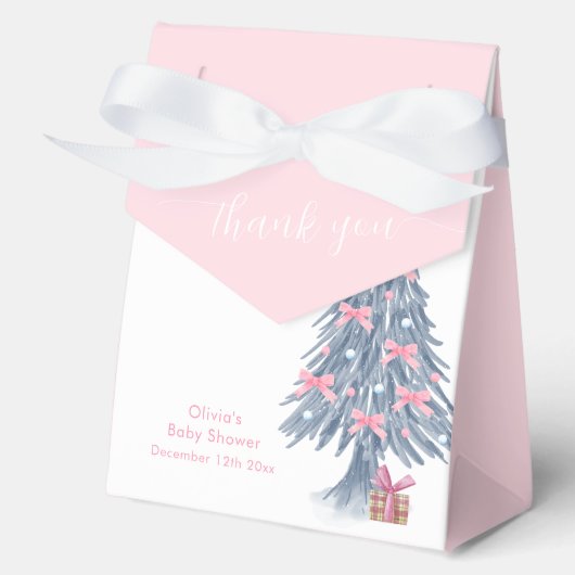Pink Cute Winter Bow Christmas Tree Baby Shower  Geschenkschachtel (Vorderseite)