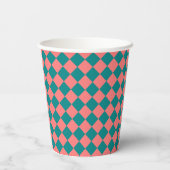 Pink Cyan Checker Diamond Pattern Pappbecher (Rückseite)