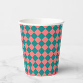 Pink Cyan Checker Diamond Pattern Pappbecher (Links)