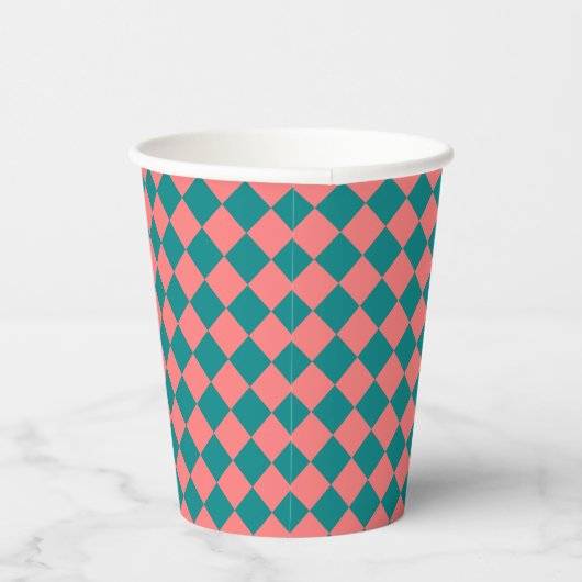 Pink Cyan Checker Diamond Pattern Pappbecher (Rechts)