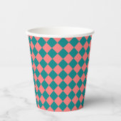 Pink Cyan Checker Diamond Pattern Pappbecher (Vorderseite)