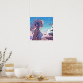 Pink Cyber Girl - Manga Style Poster (Küche)