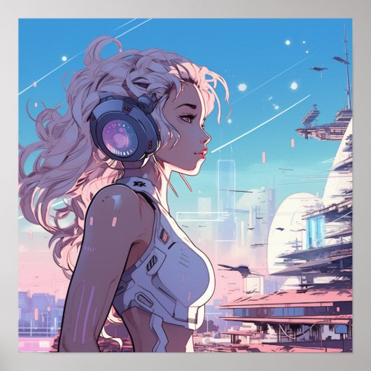 Pink Cyber Girl - Manga Style Poster (Vorne)