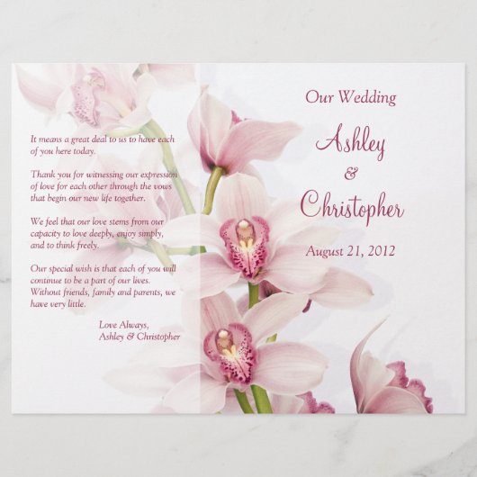 Pink Cymbidium Orchid Floral Wedding Programm (Vorderseite)