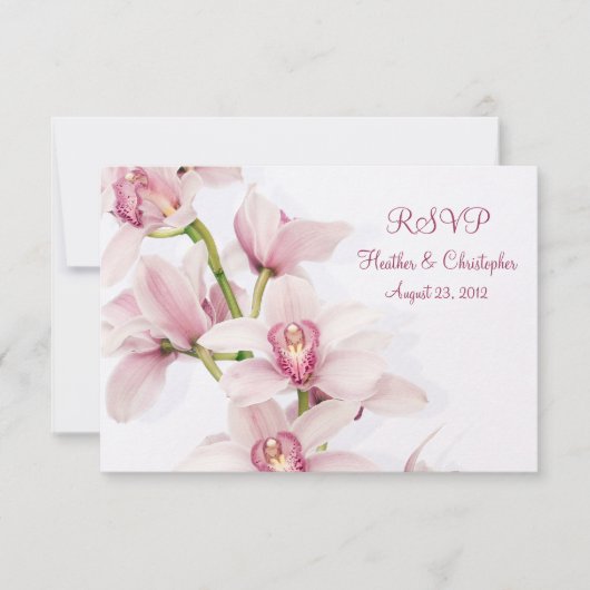 Pink Cymbidium Orchid Wedding Reply RSVP Card Karte (Vorderseite)
